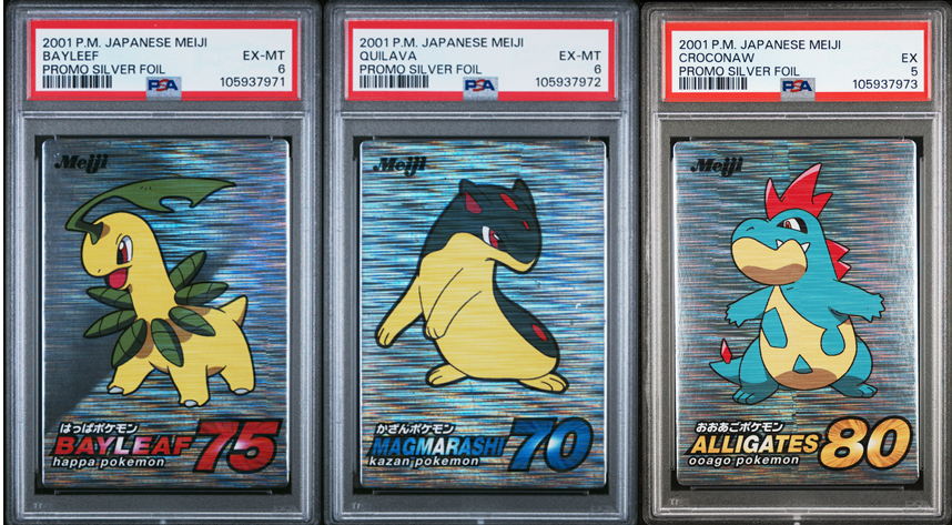PSA - Bayleef Quilava Croconaw 2001 Japanese Meiji Promo Silver Foil - Pokemon