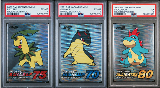 PSA - Bayleef Quilava Croconaw 2001 Japanese Meiji Promo Silver Foil - Pokemon