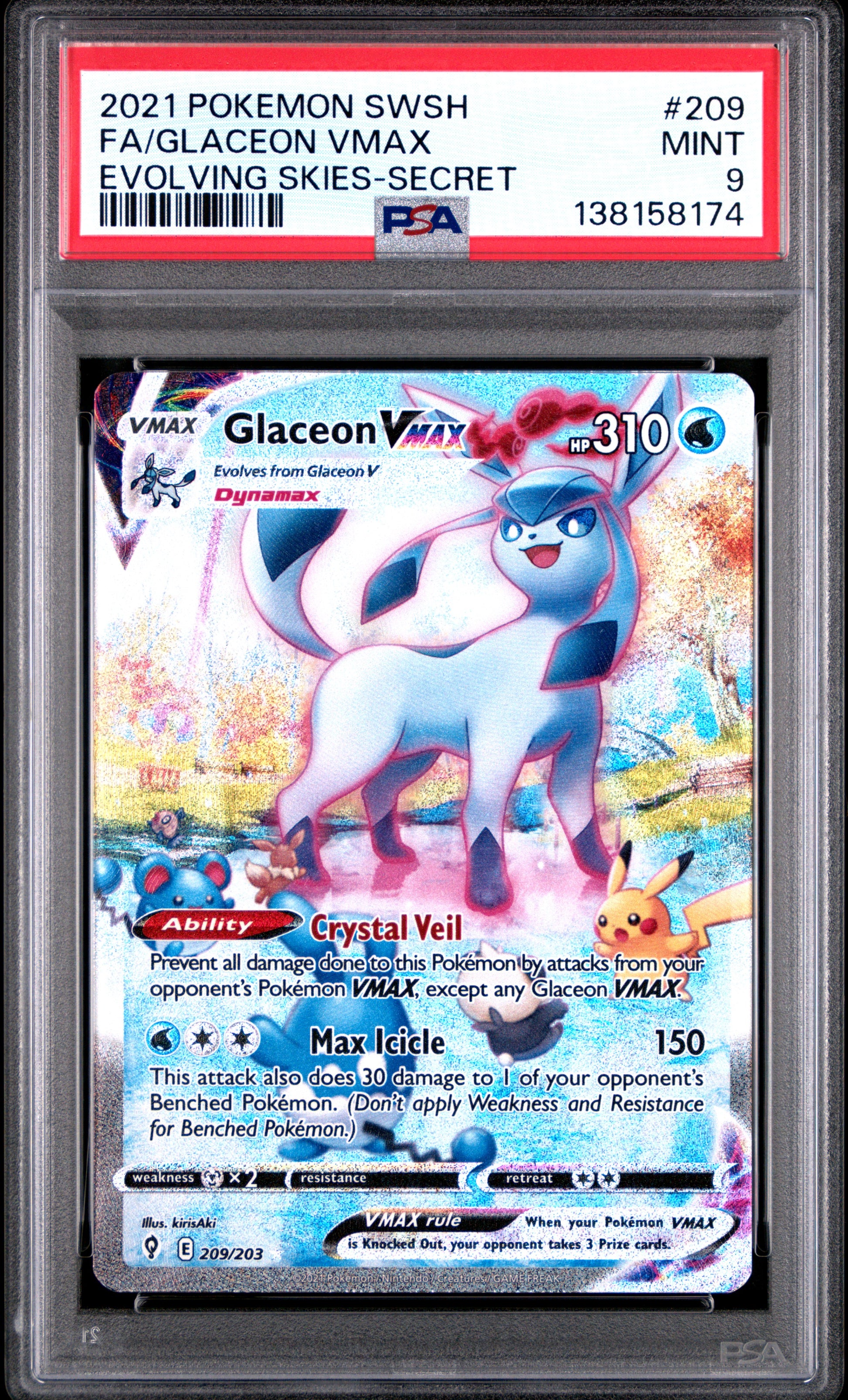 PSA 9 - Glaceon VMAX 209/203 SWSH Evolving Skies - Pokemon