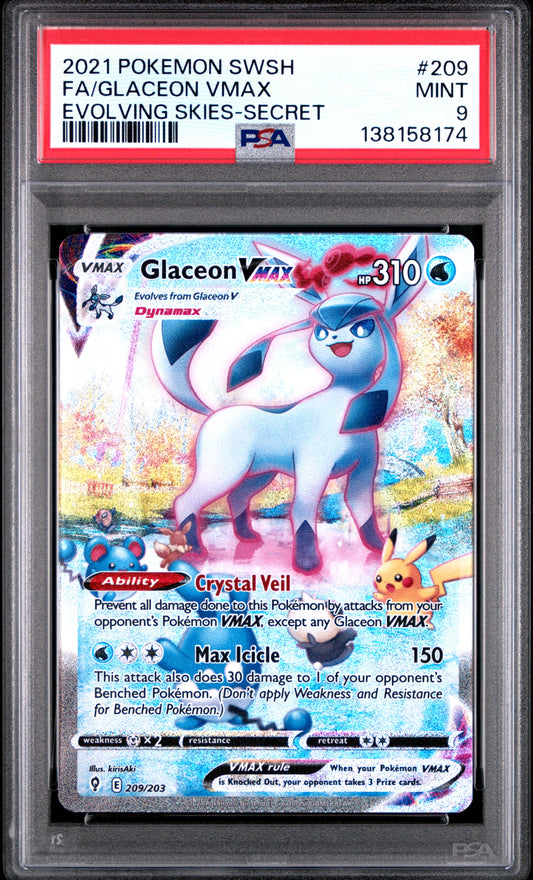 PSA 9 - Glaceon VMAX 209/203 SWSH Evolving Skies - Pokemon