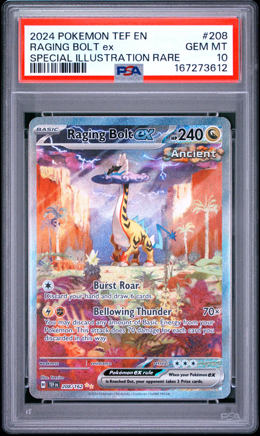 PSA 10 - Raging Bolt ex 208/162 SIR SV Temporal Forces x612 - Pokemon