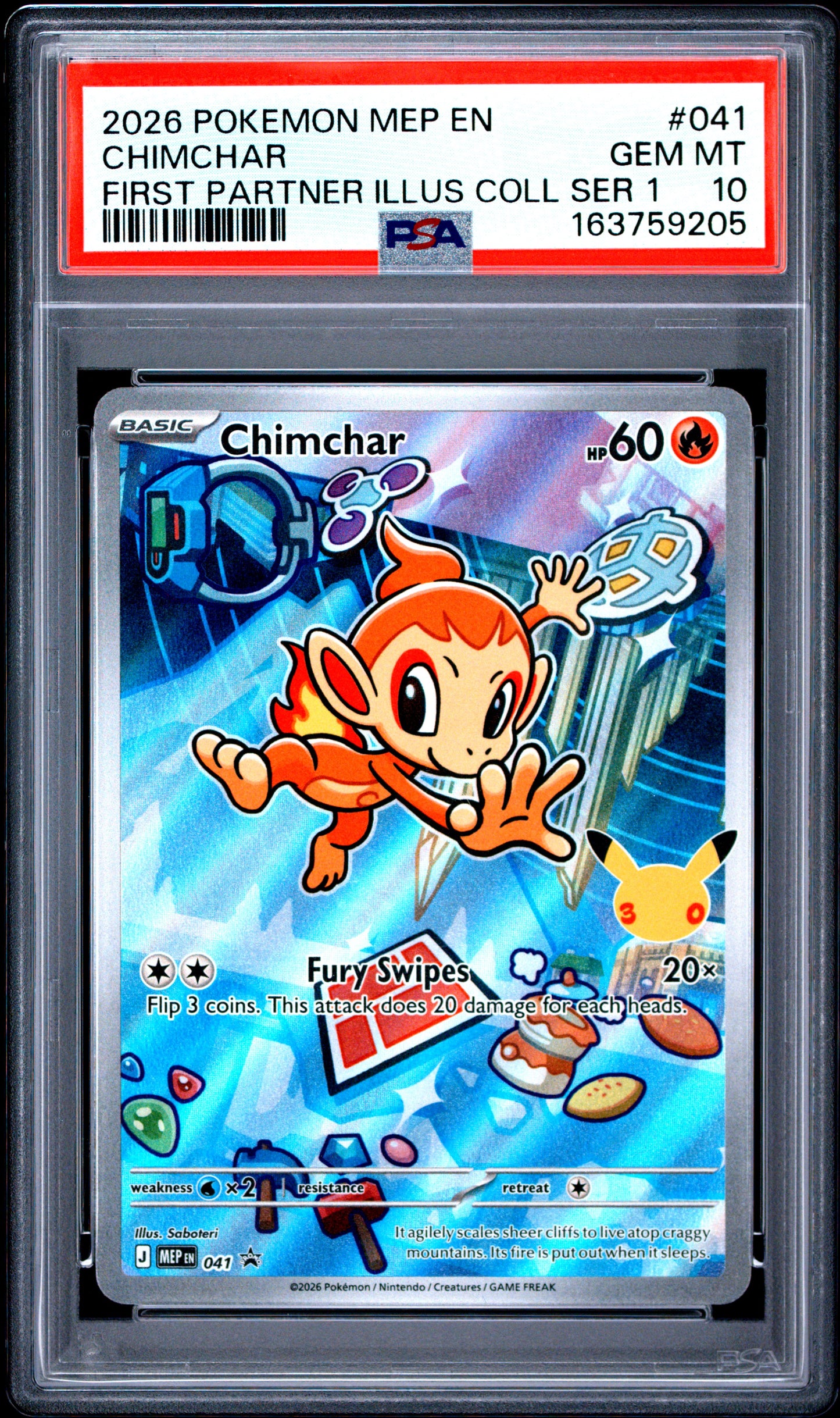 PSA 10 - Chimchar MEP041 First Partner Illustration Collection x205 - Pokemon