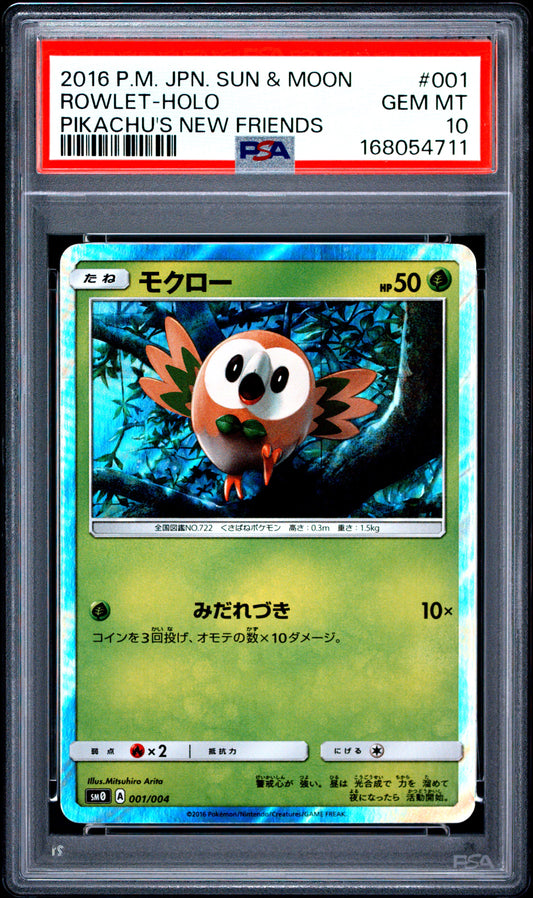PSA 10 - Rowlet Holo 001/004 SM0 Pikachu's New Friends x711 - Pokemon