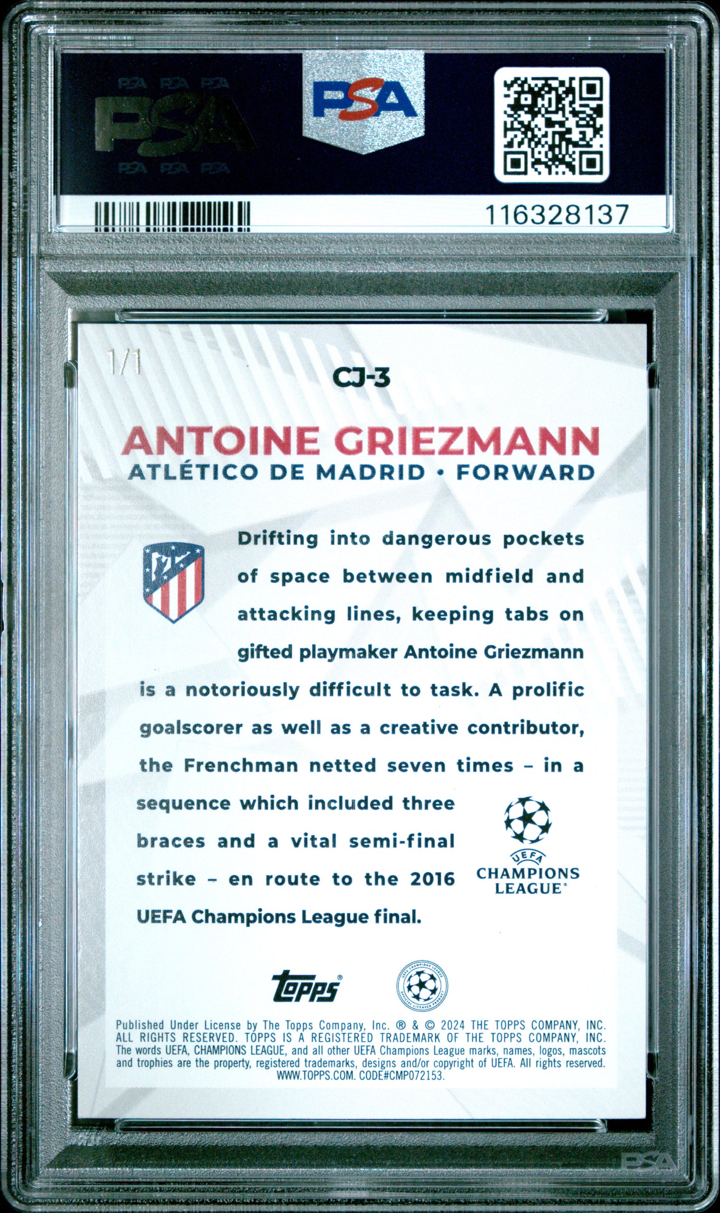 PSA 10 *1 OF 1* - Griezmann Topps Craque Do Jogo #3  Gold 23-24 - Football