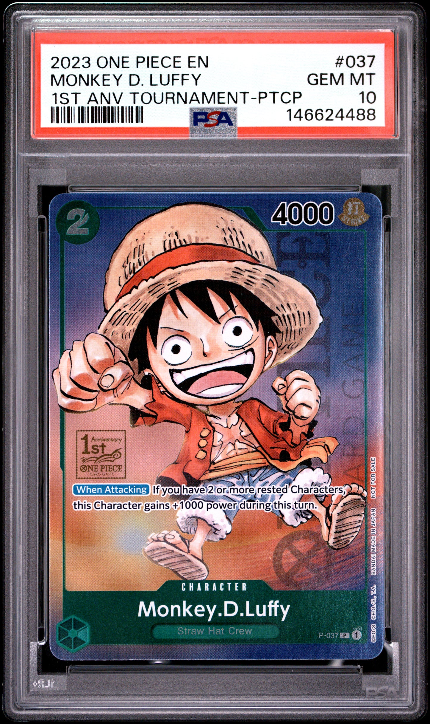 PSA 10 - Monkey D. Luffy P-037 1st Anniversary Tournament x488 - One Piece