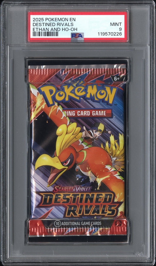 PSA 9 - Destined Rivals (Ethan and Ho-oh Art) SV Foil Pack - Pokemon