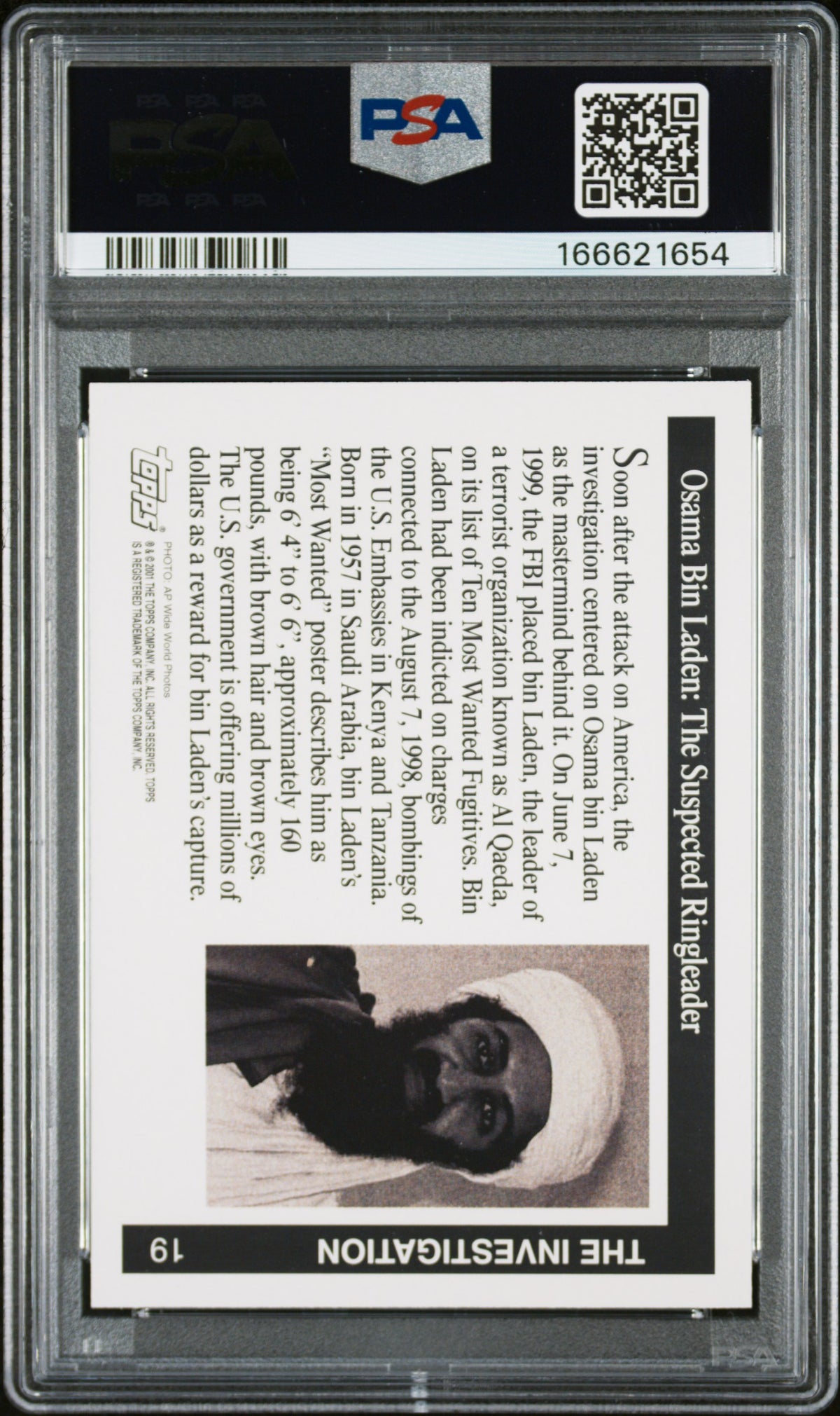 PSA 9 - Osama Bin Laden #19 2001 TOPPS Enduring Freedom x654 [JEC]