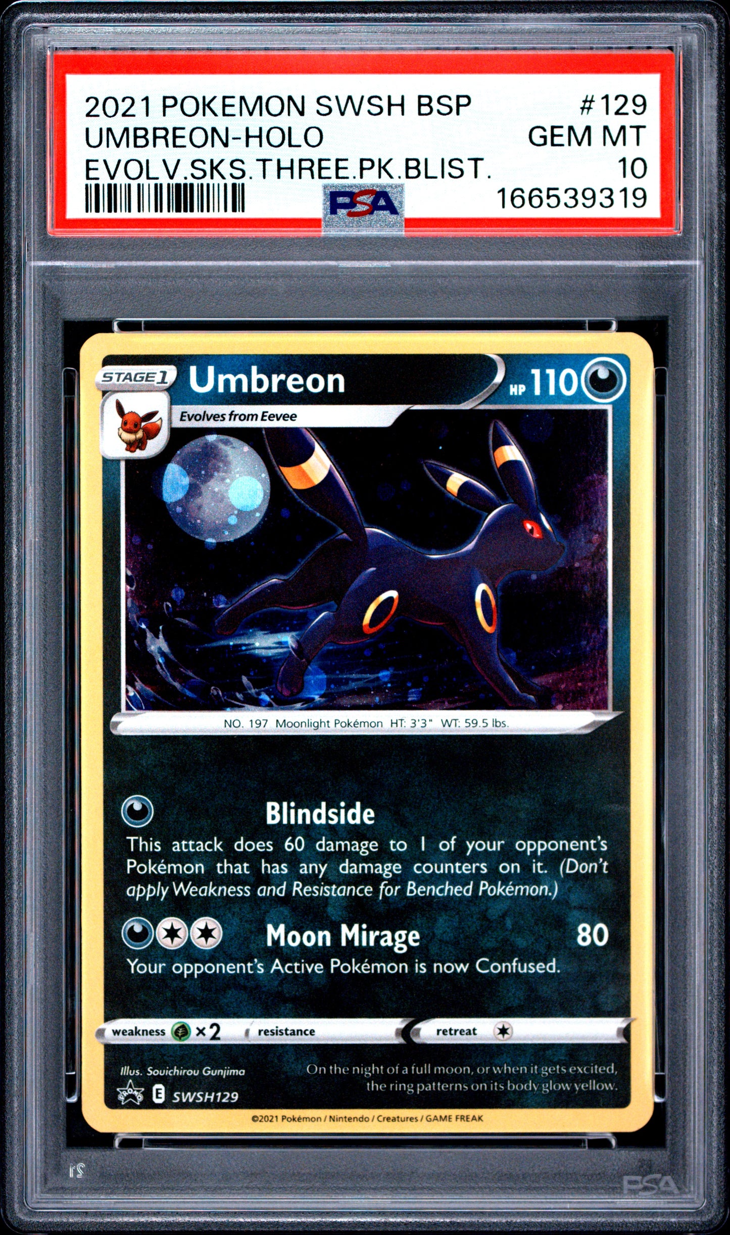 PSA 10 - Umbreon Holo SWSH129 Evolving Skies 3-Pack Blister Promo x319 - Pokemon
