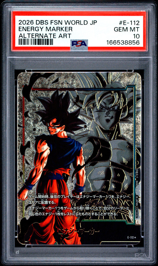 PSA 10 - Son Goku Energy Marker E-112 JPN Fusion World x856 - DBS
