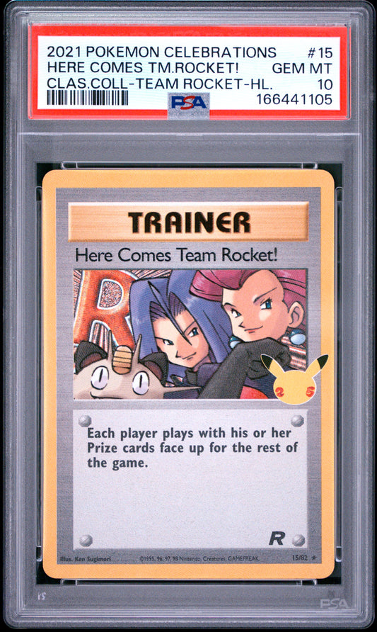PSA 10 - Here Comes Team Rocket! 15/82 SWSH Celebrations Classic x105 - Pokemon