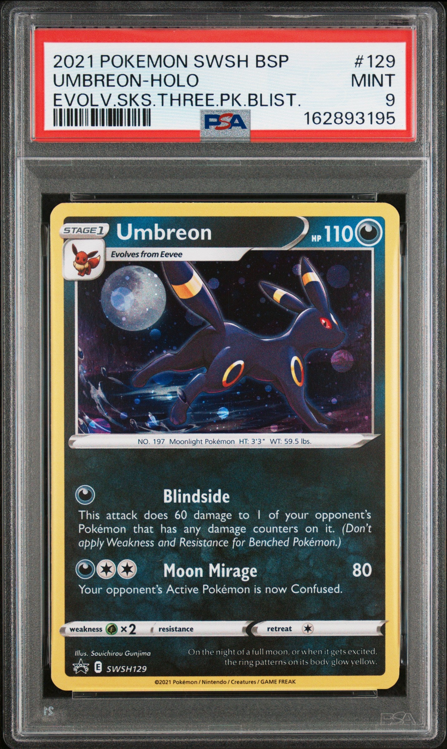 PSA 9 - Umbreon Holo SWSH129 Evolving Skies 3-Pack Blister Promo x195 - Pokemon