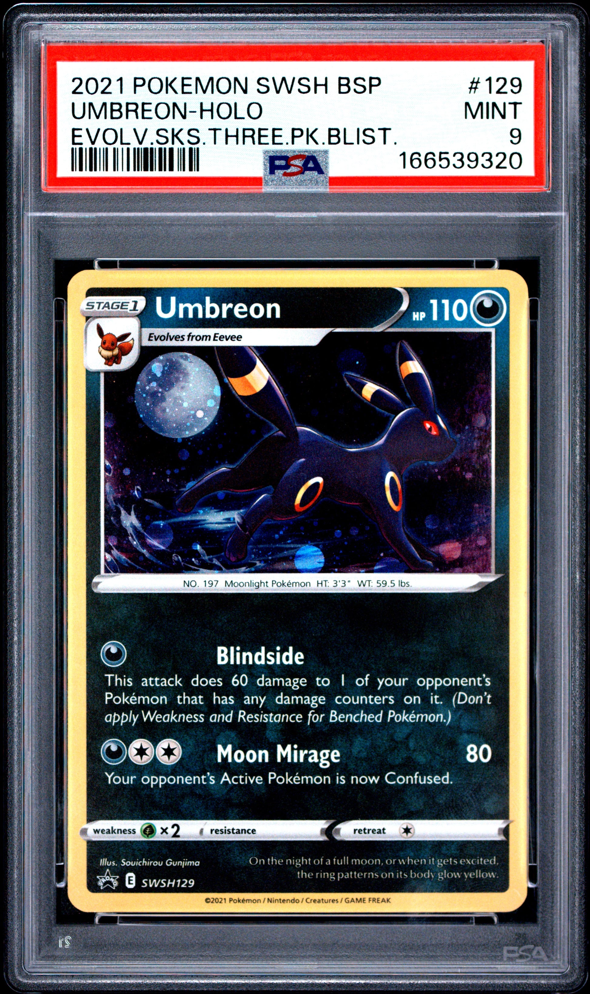 PSA 9 - Umbreon Holo SWSH129 Evolving Skies 3-Pack Blister Promo x320 - Pokemon