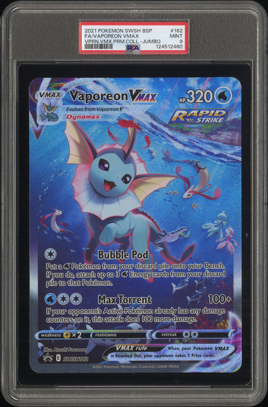 PSA 9 - Vaporeon VMAX SWSH182 JUMBO Premium Collection Box Promo - Pokemon