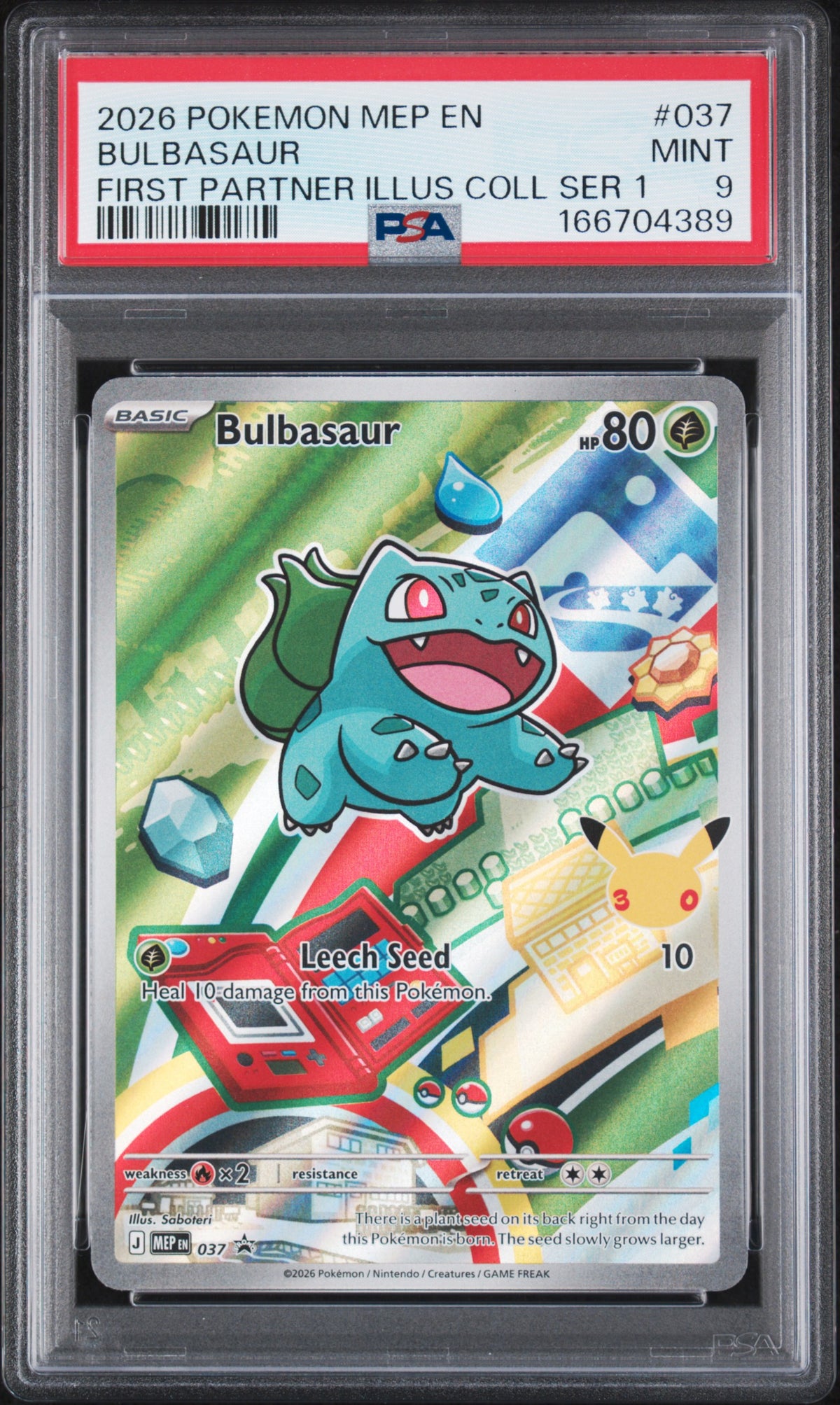 PSA 9 - Bulbasaur MEP037 First Partner Illustration Promo x389 - Pokemon