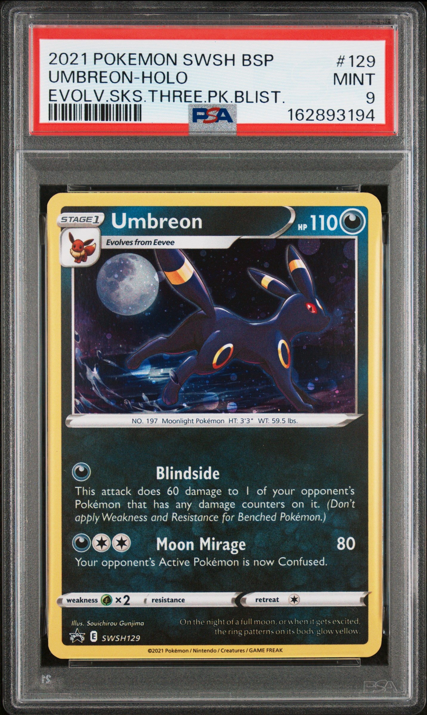 PSA 9 - Umbreon Holo SWSH129 Evolving Skies 3-Pack Blister Promox194 - Pokemon