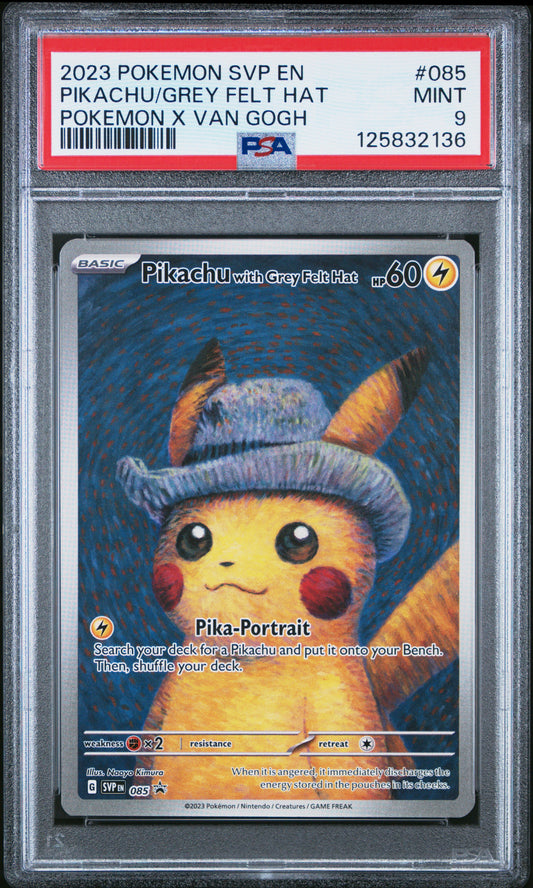 PSA 9 - Pikachu Grey Felt Hat SVP085 Van Gogh Promo - Pokemon