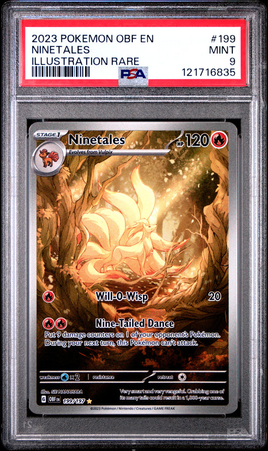 PSA 9 - Ninetales 199/187 Illustration Rare SV Obsidian Flames - Pokemon