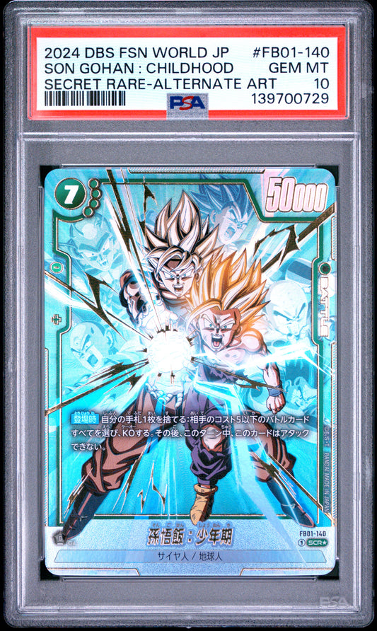 PSA 10 - Son Gohan : Childhood FB01-140 SCR Alt Art JPN Fusion World x729 - DBS