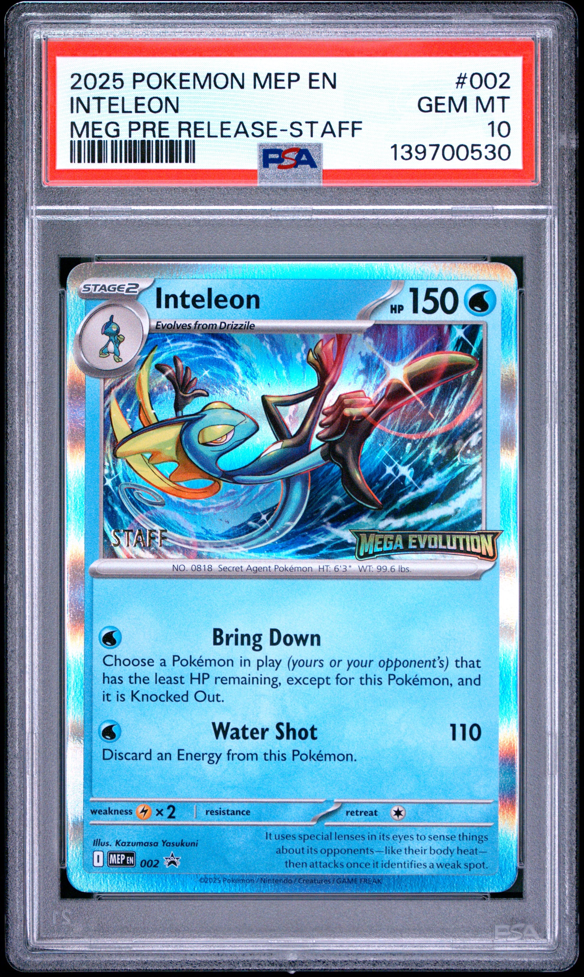 PSA 10 - Inteleon 002/132 Mega Evolution Prerelease STAFF Promo x530 - Pokemon