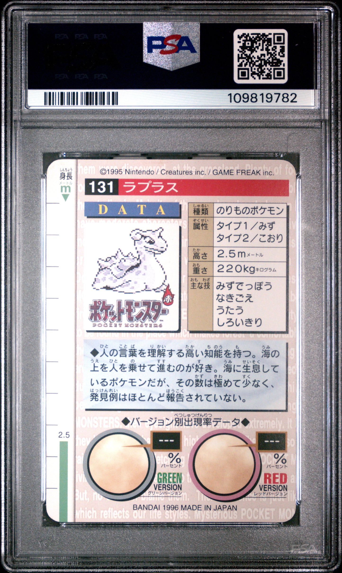 PSA 8 - Lapras #131 1996 JPN Bandai Carddass Vending - Pokemon